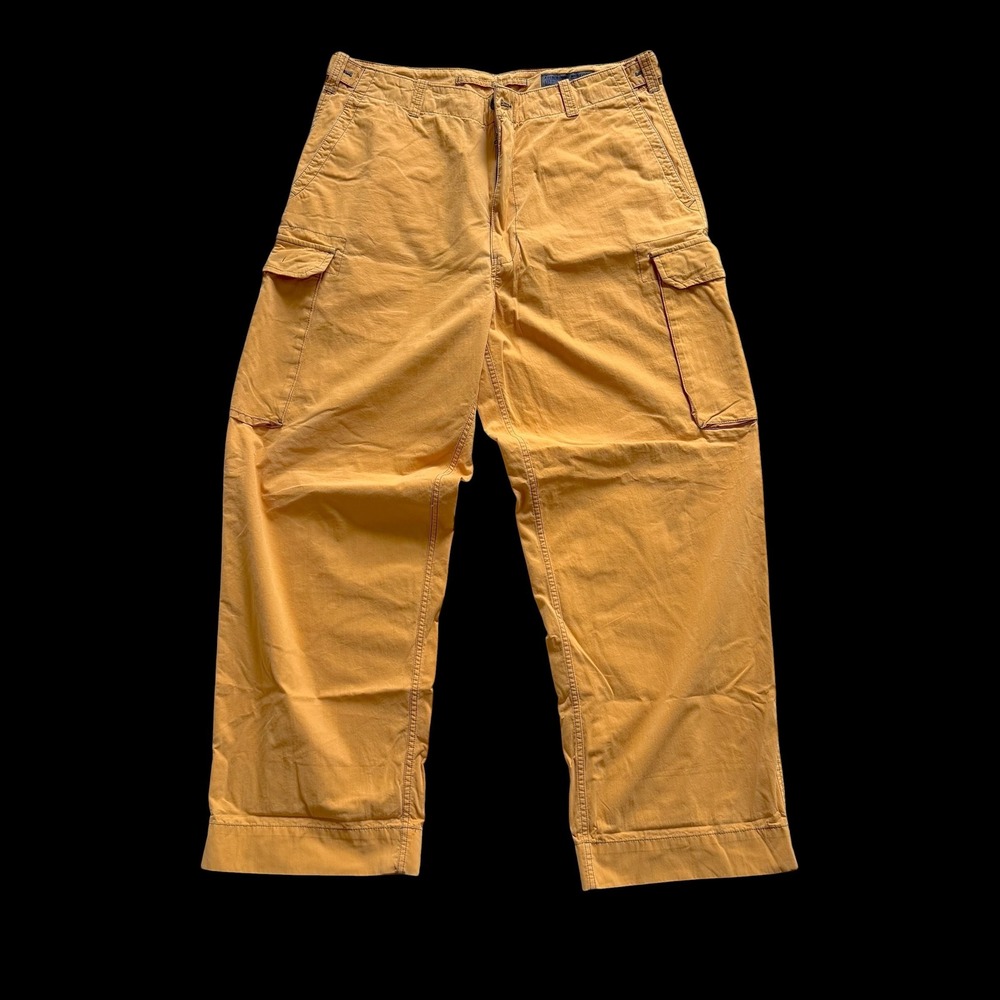 90's Abercrombie & Fitch Cargo Pants Gorpcore Yellow Cotton Twill Relaxed Fit 37